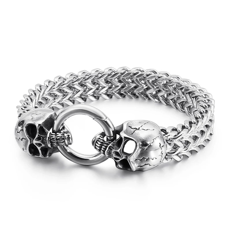 Punk Skull Charm Bracelet Stainless Steel Mesh Chain Bangle Men Jewelry