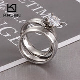 Romantic Wedding Rings Stainless Steel Zircon Engagement Jewelry