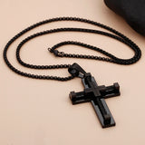 3 Layer Cross Chain Necklaces For Men Stainless Steel Pendant Choker
