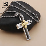 3 Layer Cross Chain Necklaces For Men Stainless Steel Pendant Choker