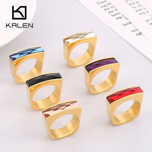 Square Multicolor Ring Stainless Steel Bohemia Colorful Stone Rings