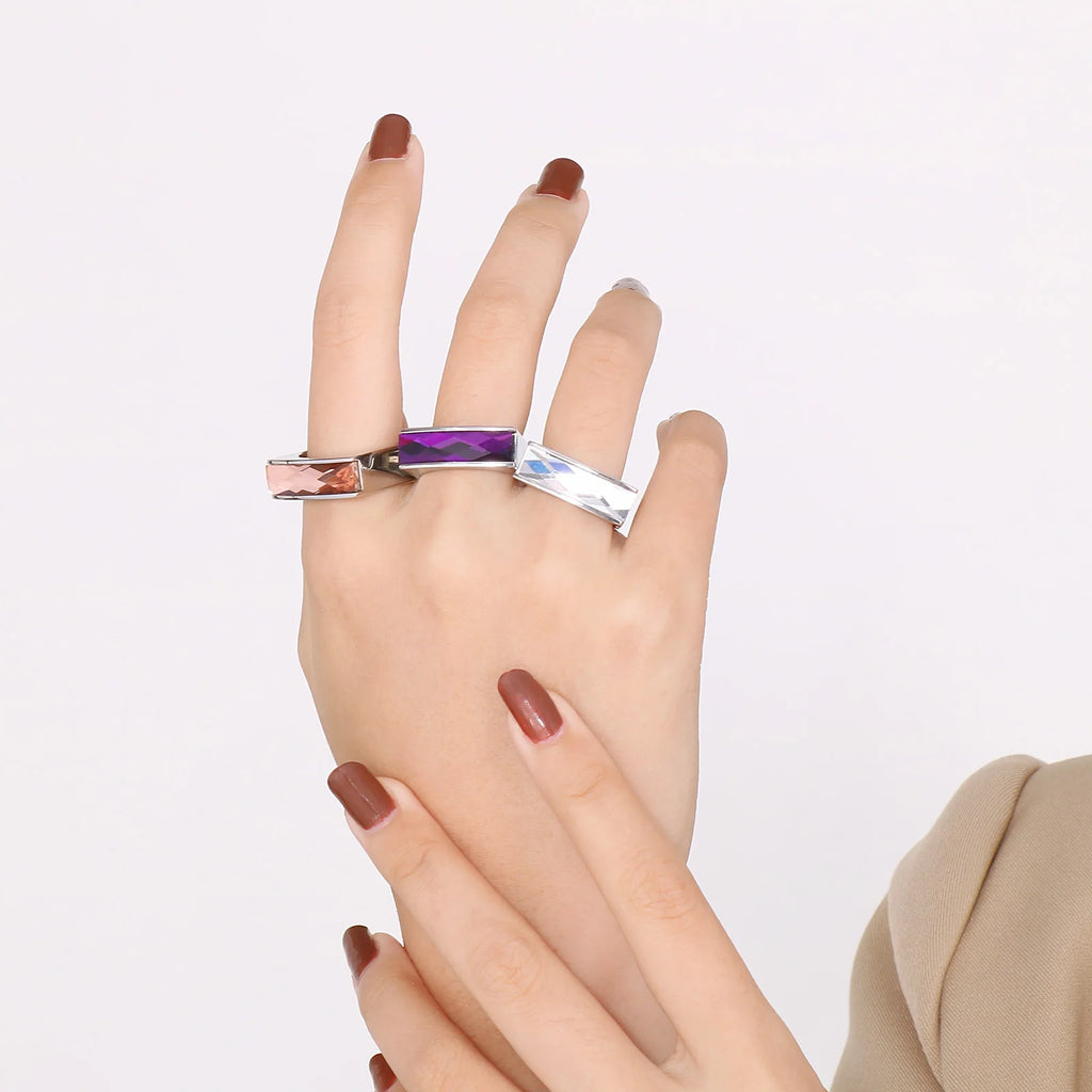 Square Multicolor Ring Stainless Steel Bohemia Colorful Stone Rings