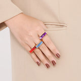 Square Multicolor Ring Stainless Steel Bohemia Colorful Stone Rings