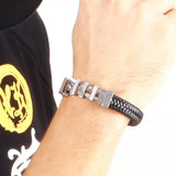 Vintage Leather Wrap Bracelet Men Geometric Charm Stainless Steel