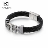 Vintage Leather Wrap Bracelet Men Geometric Charm Stainless Steel