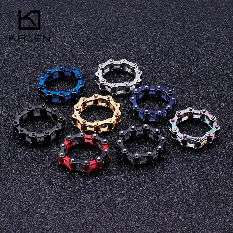 Colorful Stainless Steel Motorcycle Chain Ring for Men Party Jewelry