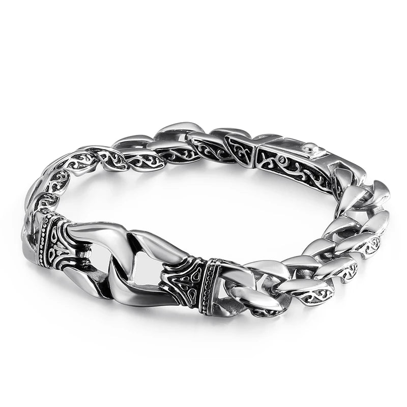 Stainless Steel Handcuff Bracelet 18mm Heavy Chain Men's Jewelry