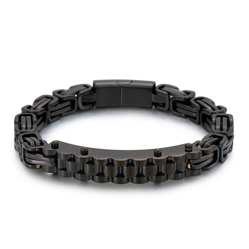 Stainless Steel Biker Bracelet with Royal Chain