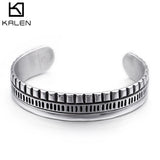 Men's Stainless Steel Cuff Bangle Grid Charm Bracelet