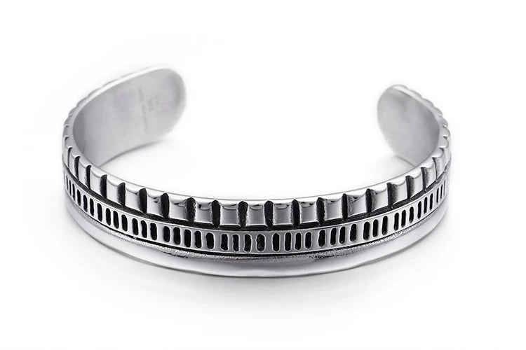 Men's Stainless Steel Cuff Bangle Grid Charm Bracelet