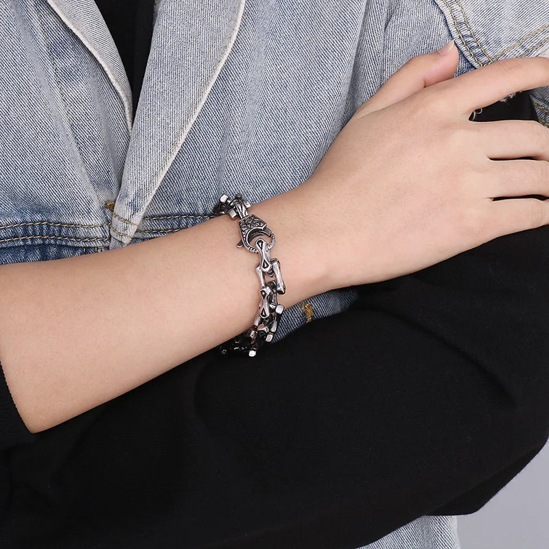 Vintage Stainless Steel Bicycle Chain Spliced Bracelet For Men