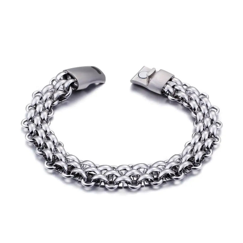 Men's Stainless Steel Chain Link Bracelet with Magnetic Closure
