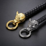 Wolf Bracelet Mens Cowhide Leather Stainless Steel Animal Jewelry
