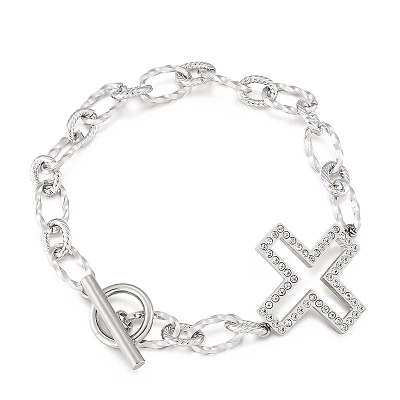 Zircon Cross Bracelet Strand Twist Chain With Cross Charms Bracelet