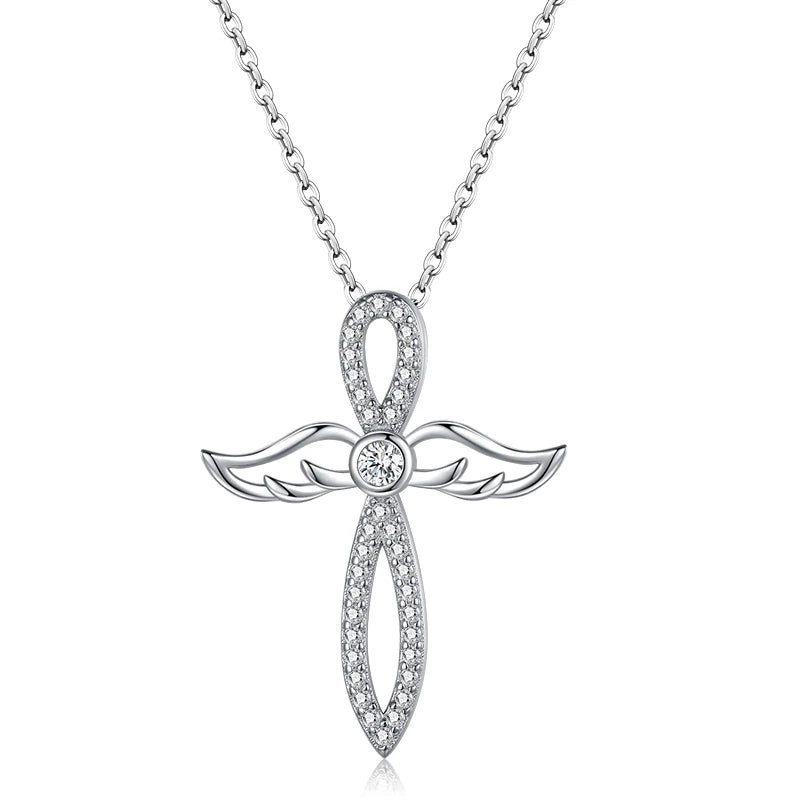 925 Silver Crystal Cross Necklace Faith Hope Love Pendant
