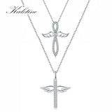 925 Silver Crystal Cross Necklace Faith Hope Love Pendant