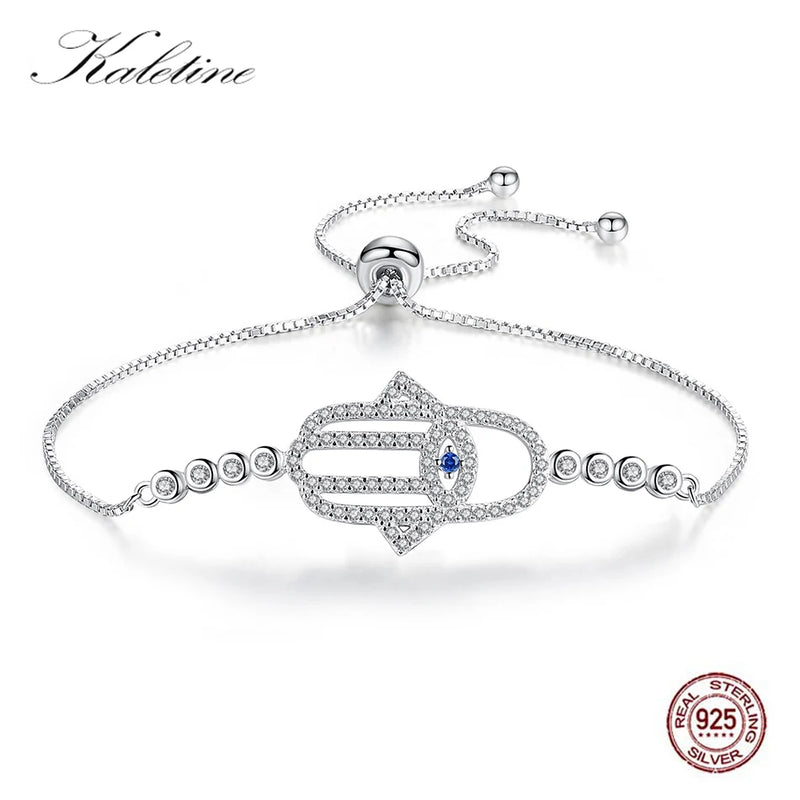 925 Silver Evil Eye Hamsa Bracelet Charm Tennis Beads Jewelry