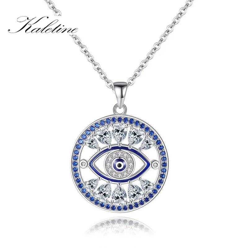 925 Silver Evil Eye Pendant Necklace Zircon Turkey Girls Jewelry