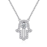 925 Silver Hamsa Hand Necklace Lucky Pendant Long Chain