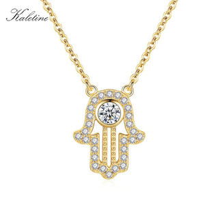 925 Silver Hamsa Hand Necklace Lucky Pendant Long Chain