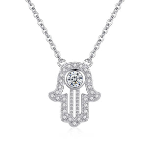 925 Silver Hamsa Hand Necklace Fatima Pendant Long Chain Chocker Bulk
