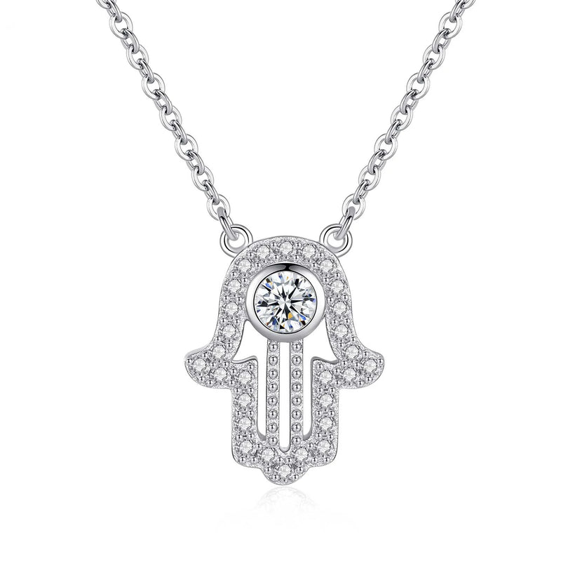 925 Silver Hamsa Hand Necklace Fatima Pendant Long Chain Chocker Bulk