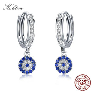 925 Silver Hoop Earrings Evil Eye Design Zircon Jewelry for Women