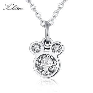 925 Silver Mickey Mouse Pendant Necklace CZ Cartoon Women Jewelry