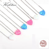 925 Silver Necklace Heart Shaped Opal Pendant