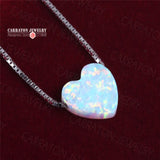 925 Silver Necklace Heart Shaped Opal Pendant
