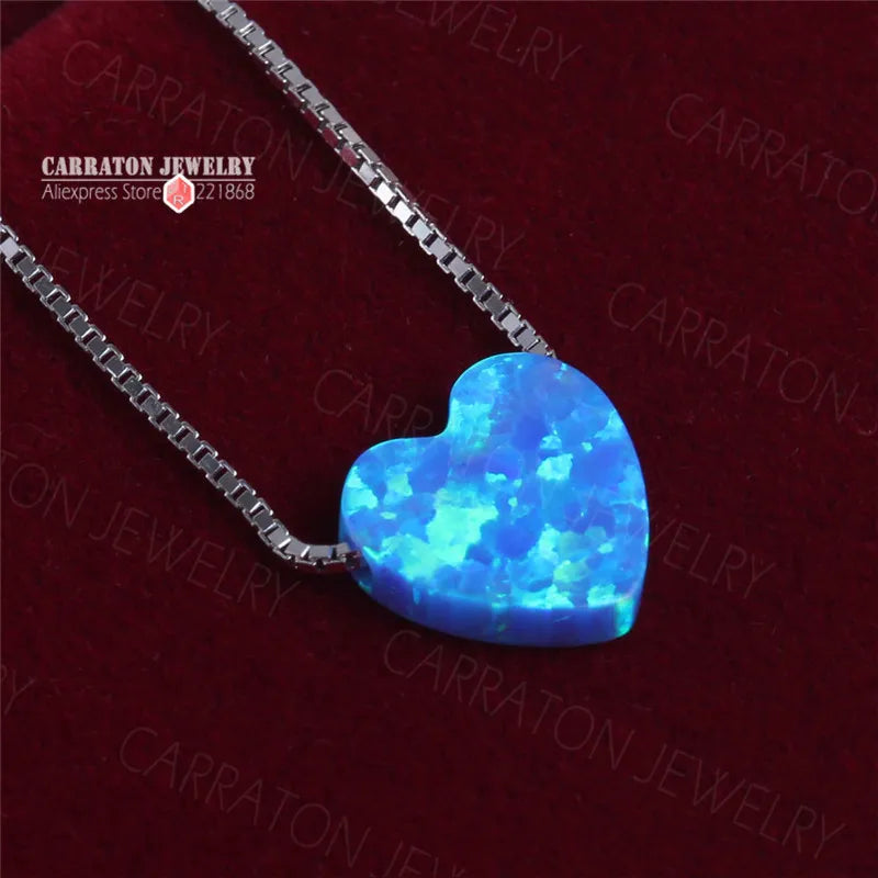 925 Silver Necklace Heart Shaped Opal Pendant