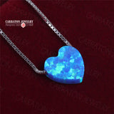 925 Silver Necklace Heart Shaped Opal Pendant