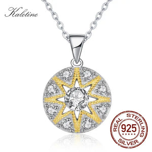 925 Silver Pendant Necklace Sun Star CZ Charm Good Luck Turkey Jewelry