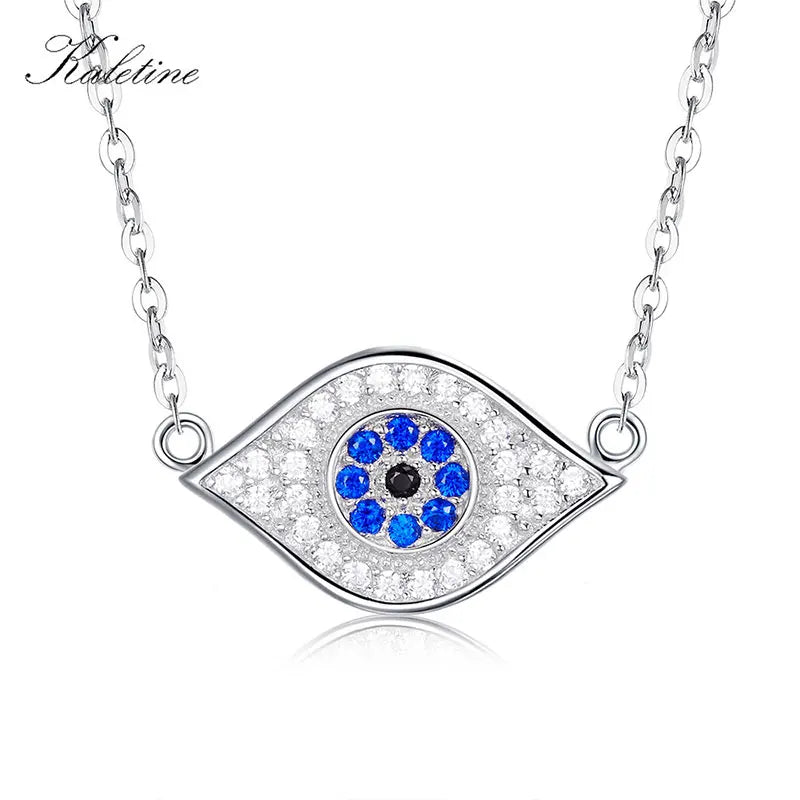 925 Silver Evil Eye Charm Necklace Turkish Lucky CZ Pendant KLTN034