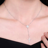 925 Silver Rosary Turkey Evil Eye Necklace Cross Charm Women Men