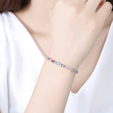 925 Silver Tennis Bracelet Rainbow CZ Charm Adjustable Bohemian Jewelry