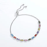 925 Silver Tennis Bracelet Rainbow CZ Charm Adjustable Bohemian Jewelry