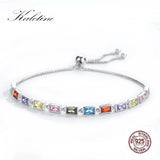 925 Silver Tennis Bracelet Rainbow CZ Charm Adjustable Bohemian Jewelry