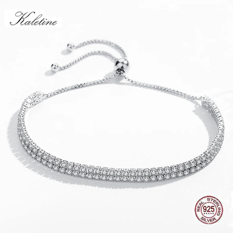 925 Silver Crystal Zircon Charm Bracelet Double Chain Women's Jewelry Gift