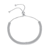 925 Silver Crystal Zircon Charm Bracelet Double Chain Women's Jewelry Gift