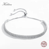 925 Silver Crystal Zircon Charm Bracelet Double Chain Women's Jewelry Gift