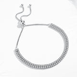 925 Silver Crystal Zircon Charm Bracelet Double Chain Women's Jewelry Gift