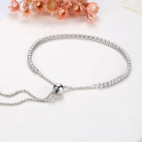 925 Silver Pink CZ Tennis Beads Charm Bracelet Adjustable Chain