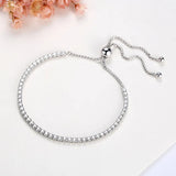 925 Silver Pink CZ Tennis Beads Charm Bracelet Adjustable Chain