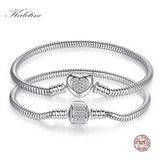 Heart Love 925 Sterling Silver Bracelet Snake Chain Bead Snap Jewelry Bangle