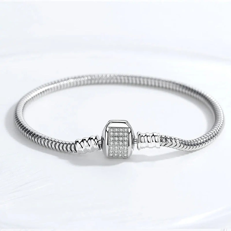 Heart Love 925 Sterling Silver Bracelet Snake Chain Bead Snap Jewelry Bangle