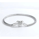 Heart Love 925 Sterling Silver Bracelet Snake Chain Bead Snap Jewelry Bangle