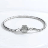 Heart Love 925 Sterling Silver Bracelet Snake Chain Bead Snap Jewelry Bangle