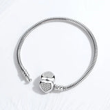 Heart Love 925 Sterling Silver Bracelet Snake Chain Bead Snap Jewelry Bangle