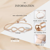 925 Silver CZ Rose Charm Bracelet Infinity Tennis Women Jewelry